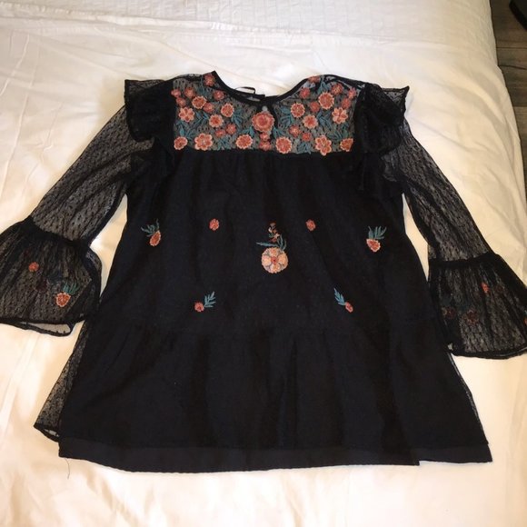 Zara Black Floral Embroidered Blouse - Picture 10 of 11
